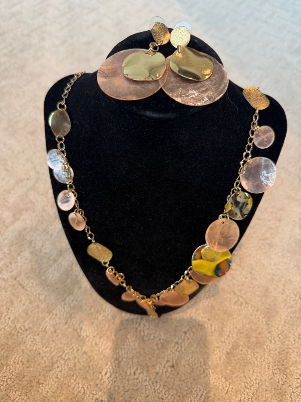 Gold & Rose Gold Disc Necklace and Earrings Set